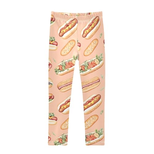 ALAZA Girls' Leggings Children's Yoga Pants Skinny Printed Dance Hot Dog Cute Comfortable 4T