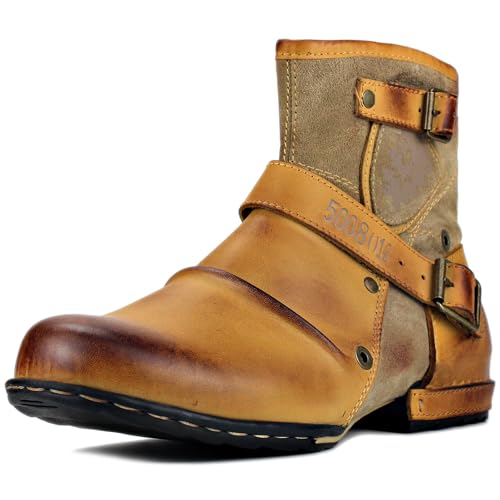 Men's Chukka Cowboy Stylish Motorcycle Hiking Fashion Casual Leather Ankle Side Zipper Boots CD-5008-1-Z-R