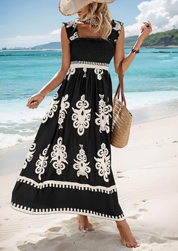 PRETTYGARDEN Womens Summer Boho Maxi Dress 2025 Casual Sleeveless Square Neck Floral Aline Smocked Beach Dresses with Pockets4