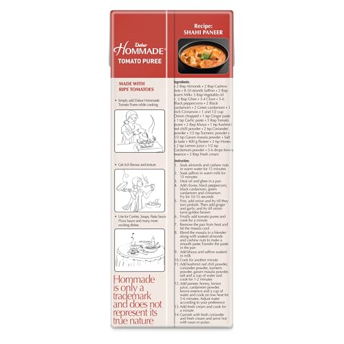 Image of Dabur Hommade Tomato Puree : Made from 100% Ripe Tomatoes with No Added preservatives - 200 gm (Pack of 3)