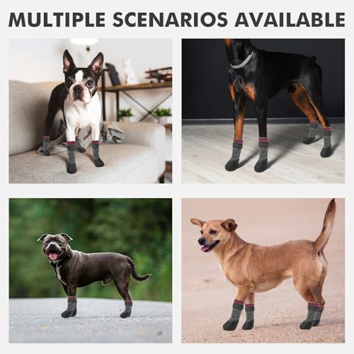 Image of Mihachi Dog Socks Rubber Sole Paw Protectors with Straps Traction Control Anti-Slip Waterproof Boots Winter Paw Protectors, Black L