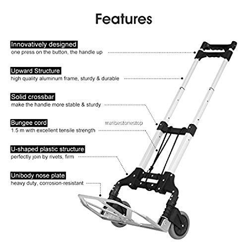 Image of 80 Kg 2-Wheel Stainless Steel Folding Hand Luggage Trolley Alluminium Cart (Standard, Silver) - Compact, Versatile, and Durable for Easy Transportation and Heavy Loads