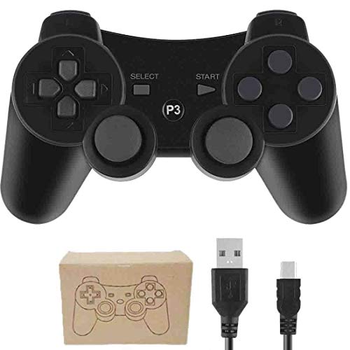 Gollec - Mando a Distancia inalámbrico para PS3 Playstation 3 Doble Shock con Cable de Carga USB Negro