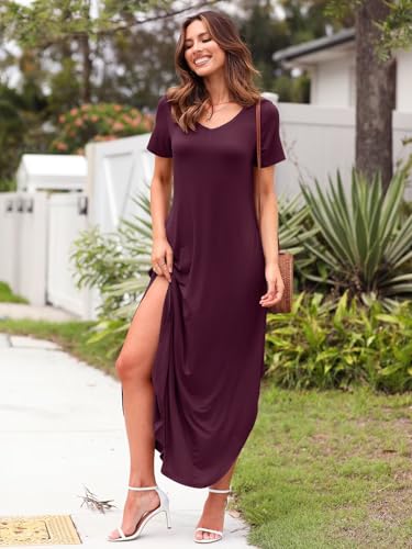Image of BELAROI Plus Size Maxi Dress for Women Summer Casual V Neck Short Sleeve Long Dress with Pockets Beach Vacation Cover Up