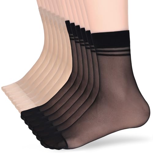 12 Pairs Ankle Stockings for Women Sheer Thin Nylon Socks Breathable Silk Socks with Reinforced Toe
