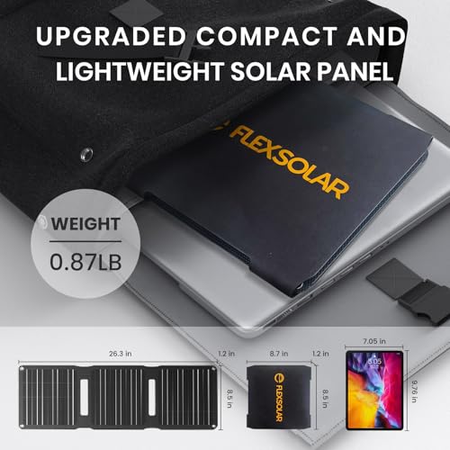 [Upgraded] FlexSolar 20W Portable Solar Panel, High Efficiency ETFE Foldable Panels with 5V USB A/USB C Ports, IP67 Waterproof Power Emergency Solar Charger for Phone Power Bank Camping Backpacking - Thumbnail 4