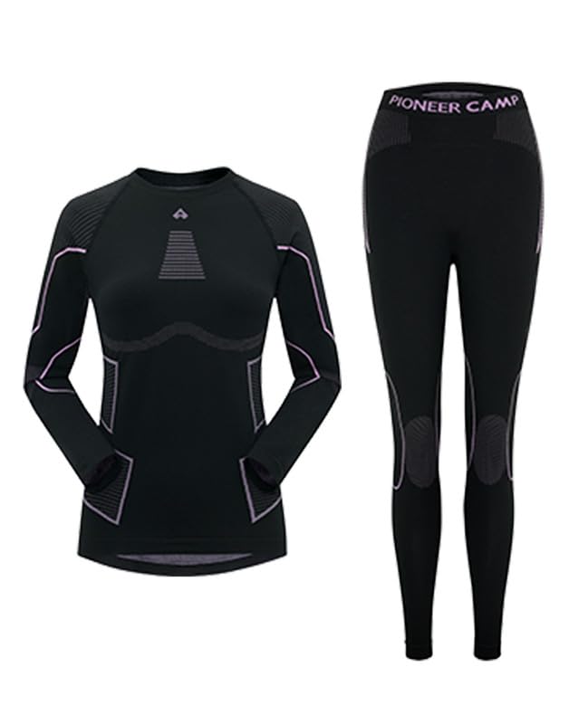 Pioneer Camp Skiunterwäsche Damen Warme Thermo Unterwäsche Elastizität Atmungsaktiv Sportunterwäsche Set Lange Basisschichtunterhose für Running Skiing