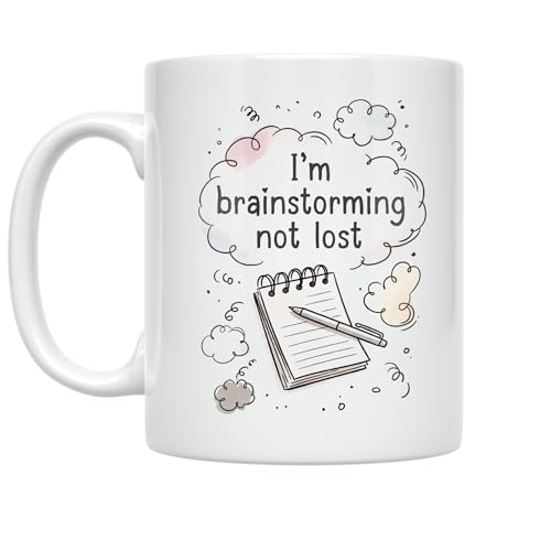 Magazine Writer Coffee Mug - I'm Brainstorming Not Lost - 11 oz White Ceramic - Whimsical Design