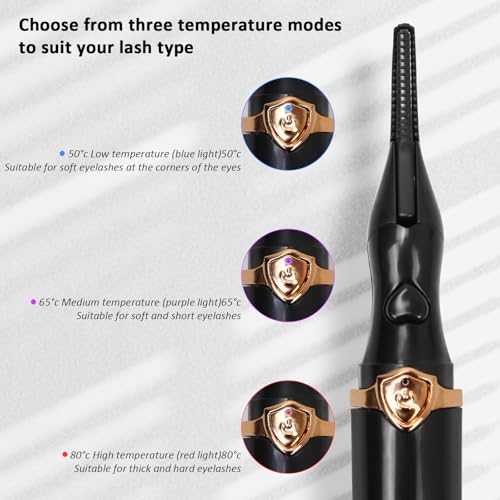 2025 New Heated Eyelash Curler for Women Mini Electric Eyelash Curlers Portable Electric Eyelash Curler Black USB Rechargeable 3 Heat Modes Natural Curling 24H Long Makeup Tool - Image 3