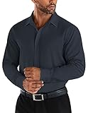 Picture of COOFANDY Men's Casual Urban Stylish Slim Fit Long Sleeve Button Up Dress Shirt Big and Tall Navy Blue