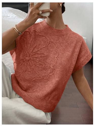 Image of SOLY HUX Women's Short Sleeve Sweater 3D Floral Sweaters Pullover Tank Tops Knit Vest Trendy Fashion Clothing