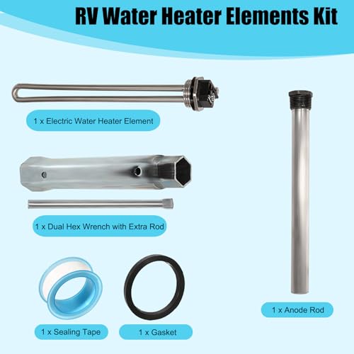 Image of OwnMy 5PCS RV Water Heater Elements with Socket Wrench, RV Water Heater Anode Rod Compatible with Suburban RV Water Heater Parts, Electric Hot Water Heater Element Replacement Kit for RV Campers
