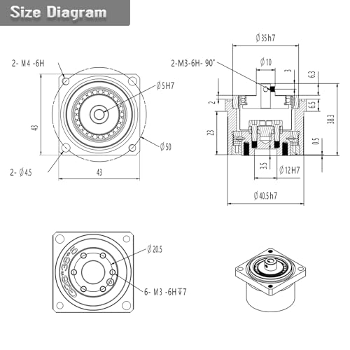 PGFUN Harmonic Gear Drive Reducer Small Strain Wave Gearbox Gearbox 50:1 Rotary Reduction Actuator, Fits Nema 17 Stepper Motor (Flange Output)