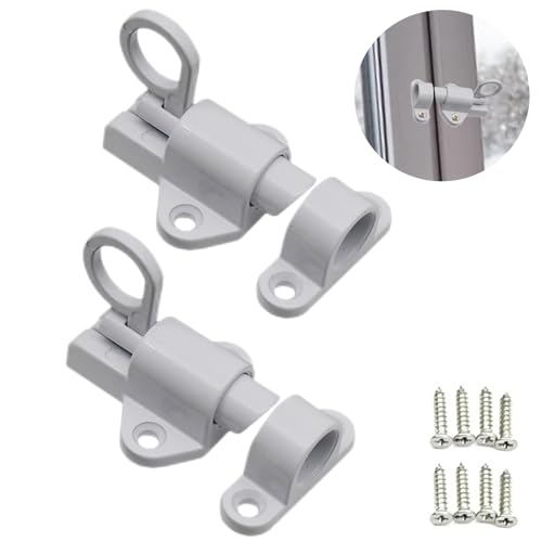 2 Piezas Cierres Pestillo Automático, Cierres de pestillo automático con tornillos, Perno Resorte Puerta Aleación, Para Ventanas,Puertas de Madera,Puertas de Patio,Puertas de Armario (Blanco)