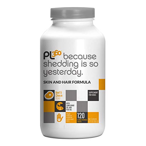 PL360 Shed No More, Chewable Supplement For Dogs | Reduces Shedding, Allergies & Itching | For Sensitive Skin and Hair | Natural and Safe Ingredients | 120 Count