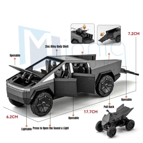 Image of Tesla Cybertruck 1:32 Model Car with Box, Zinc Alloy Pull Back Toy car with Sound and Light for Kids Boy Girl Gift [Colors as Per Stock]
