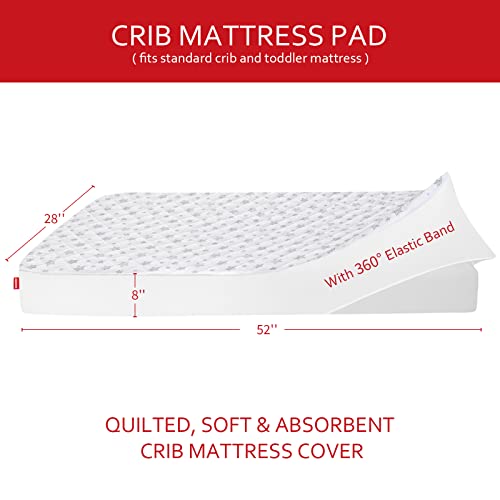 Moonsea GX-BH-175 Crib Mattress Protector Waterproof, Quilted Crib Mattress Pad Cover 52'' X 28'' Extra Soft Breathable Toddler Bed Cover Fitted Crib/Toddler Mattress Stretch Up To 8" thumb #2