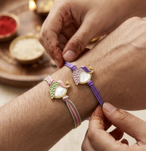Image of FINEMOE Handmade Peacock Rakhi Set for Brother, Stylish Modern Pair
