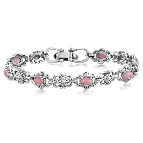 American West Jewelry Sterling Silver with Rhodonite Gemstone Women's Concha Link Bracelet, Large Cover