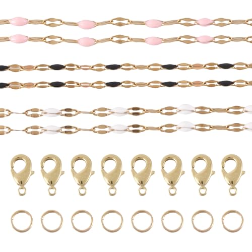 Pandahall 9.84 Feet Enamel Stainless Steel Chains Gold Plated Dapped Link Chain Roll 3 Colors Enamel Jewelry Chains with Jump Rings Lobster Claw Clasps for Jewelry Making
