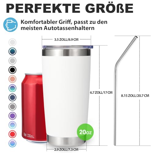 Volhoply 600ml（20oz） Thermobecher mit Deckel und Strohhalm Bulk 4 Pack,Doppelte Wand isoliert Reise Eiskaffee Mug Fits Tassenhalter… – Ansicht 2