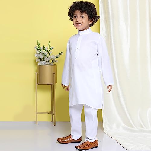 Image of AJ DEZINES Kids Cotton Full Sleeve Solid Kurta Pajama Set for Boys - Ethnic wear | Special Occasion & Party Outfit | Mandarin Collar Kurta for boys - Regular Fit