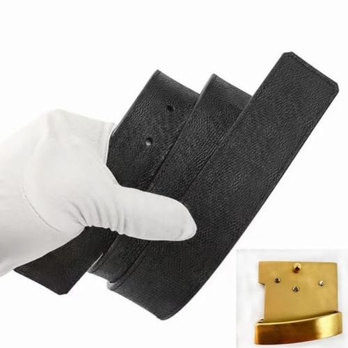 Classic Men's Belt Gold Buckle Plaid Leather Belts 1.5