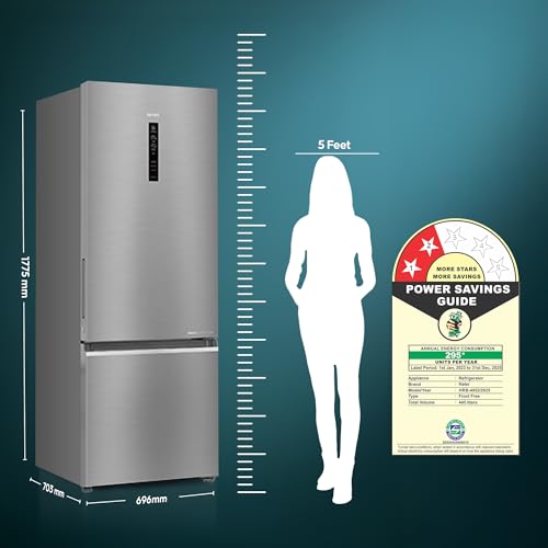 Image of Haier 445 L, 2 Star, Convertible 14-in-1 Triple Inverter & Fan Motor Technology, with Display Frost Free, Bottom Mounted Double Door Refrigerator (HRB-4952BIS-P, Inox Steel)