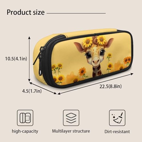 Image of Sunflower Giraffe Pencil Case Large Capacity Pencil Holder Pen Bag Storage Pouch Travel Organzier for Elementary Secondary School Girls Boys Kids School Office Classroom