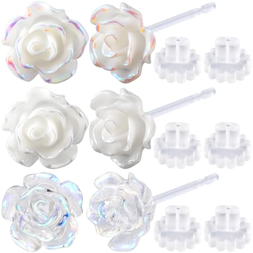 Joez Wonderful Plastic Earrings, Flower Earring Stud with Rubber Backs, Earrings Hypoallergenic for Sensitive Ears Women