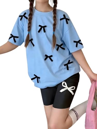 Image of Kids Girl Clothes Heart Print Short Sleeve Top and Shorts Cute Girl Summer Outfits Short Set