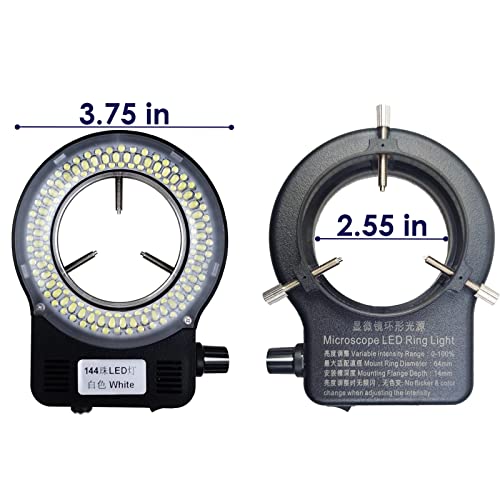 Image of Light Microscope LED Ring Illuminator, Adjustable 144 LEDs Ring Light Source for Industry Monocular Binocular Trinocular Stereo Microscope & Camera