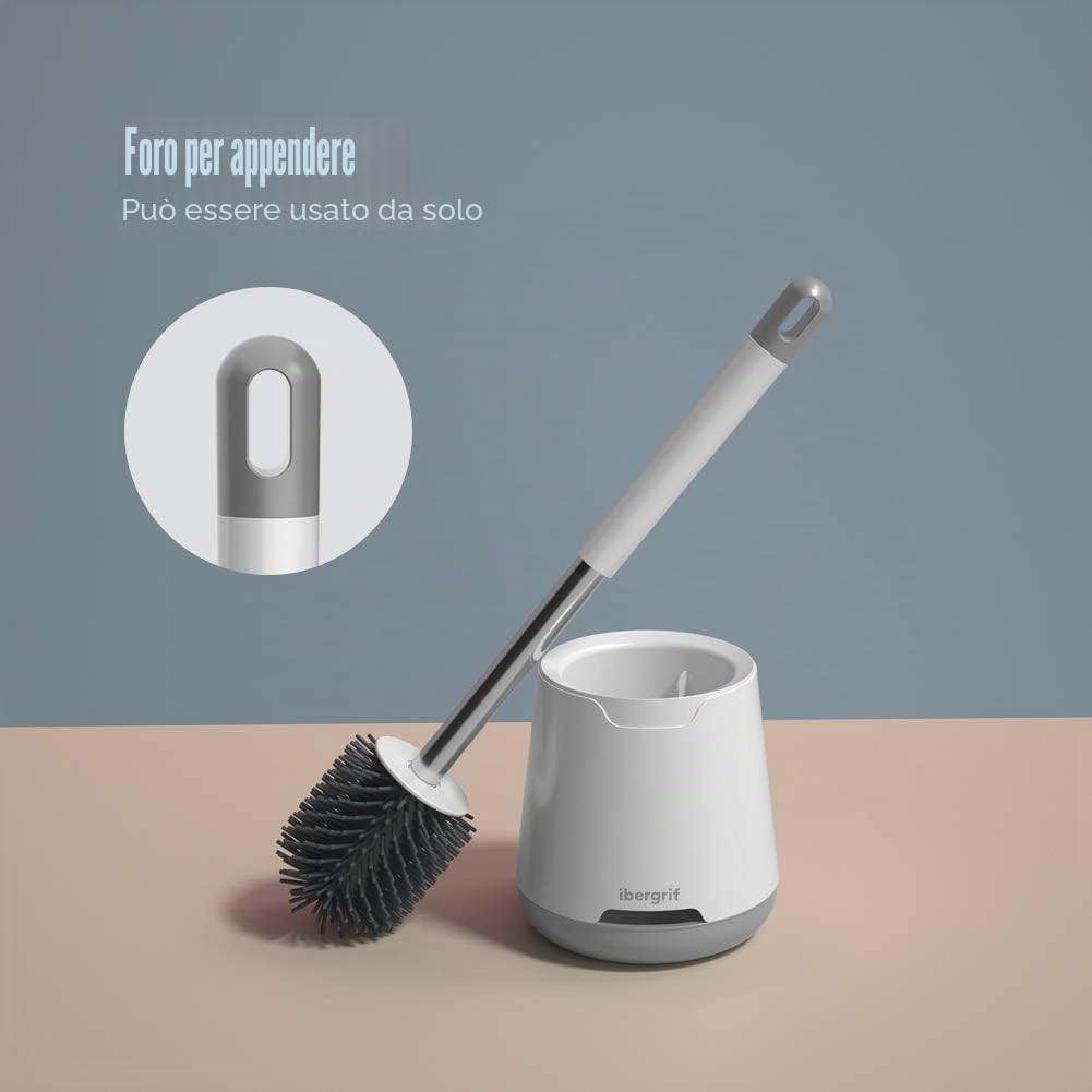 Ibergrif M34152 - Spazzolone wc, Scopino per WC con Set Di Supporti Ad Asciugatura Rapida, Scopino Bagno e Supporto in Silicone Morbido, Bianco