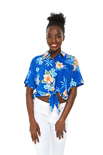 Image of Matchable Family Hawaiian Luau Men Women Girl Boy Clothes in Hibiscus Blue