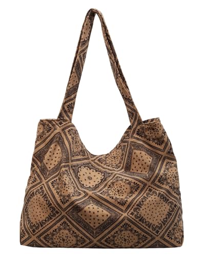 Image of 2026 Corduroy Tote Bag with Zipper Large Casual Handbags Shoulder Purse for Women