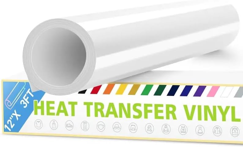 10" X 5 ft White Heat Transfer, HTV Iron On, Permanent Roll Adhesive, Permanent Vinyl Roll, Heat Transfer for Fabric, T-Shirt, Pillow
