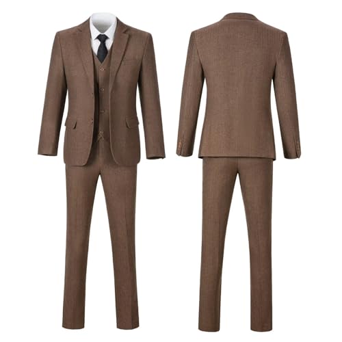 Image of Retro 3 Piece Suit Tweed Herringbone Men's Suits Slim Fit Jacket Vest Pant