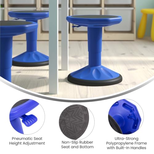 Image of Flash Furniture Carter Adjustable Height Active Learning Stool for Classrooms, Backless Wobble Stool with 360-Degree Swivel, 14 inch - 18 inch H, Blue