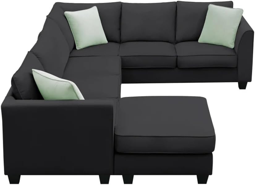 112 * 87" Modular Sectional Sofa,Couches Living Room Sets 7 Seats,Ottoman L Shape Corner Couch Set Black