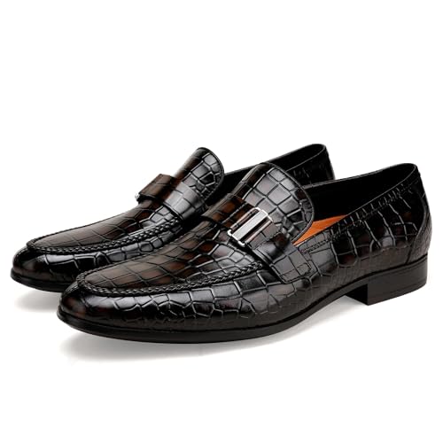 Men's Leather Penny Loafers, Alligator Printed Slip-On Dress Shoes for Mens Casual Shoes Soft Slip On Dress Loafers Bussiness Weddings Shoes