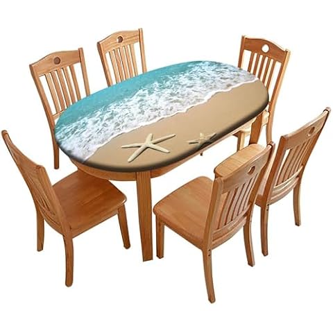 Atury Elastic Edge Oval Fitted Tablecloth, Sea Beach Starfish Table Cloth, Great for Home Kitchen/Parties/Holiday Dinner, Fits for 48 x 80 Oval Table Cover