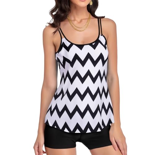 Fiohiros Tankini Damen Set Zweiteilig Bademode Oberteil mit Shorts Bauchweg Badeanzug Sportlich Schnell Trocknend (DE/NL...