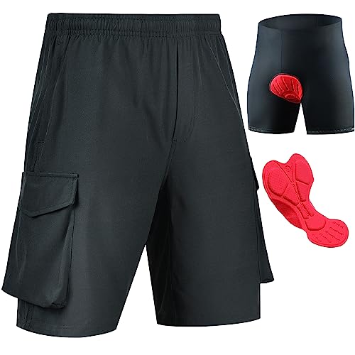 Souke Sports Mens Cycling Shorts 4D Padded Mountain Bike Shorts MTB Cycling Biking Shorts with Liner,Black