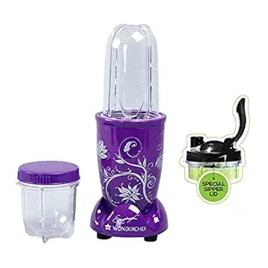 Wonderchef Nutri-Blend, 400W, 22000 RPM Mixer-Grinder, Blender, SS Blades, 2 Unbreakable Jars, With Sipper Lid, 2 Years Warranty, Purple, Online Recipe Book By Chef Sanjeev Kapoor
