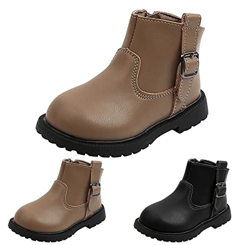 Simple Autumn and Winter Girls Boots Round Toe Flat Sole Thick Bottom Non Slip Buckle Warm Solid Color3