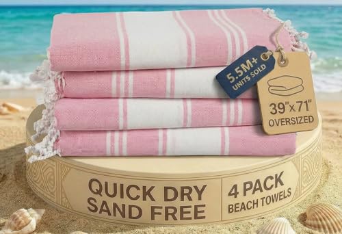 LANE LINEN Turkish Beach Towel 4 Pcs, Beach Towels, for Adults - Candy Pink - image 1