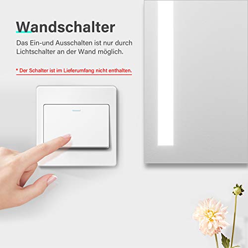 SONNI Badkamerspiegel met verlichting 50×70 cm warm wit wandschakelaar badkamerspiegel LED badkamerspiegel wandspiegel IP44 - Image 3