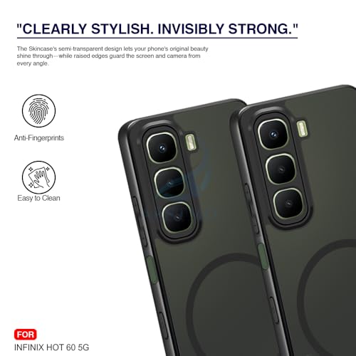 Image of AESTMO Infinix Hot 60 5G Back Cover | 360 Protection | Matte Frosted Hard Back Translucent | Compatible with MagSafe Accessories for Infinix Hot 60 5G (MagSafe Matte Hard Black Bumber)