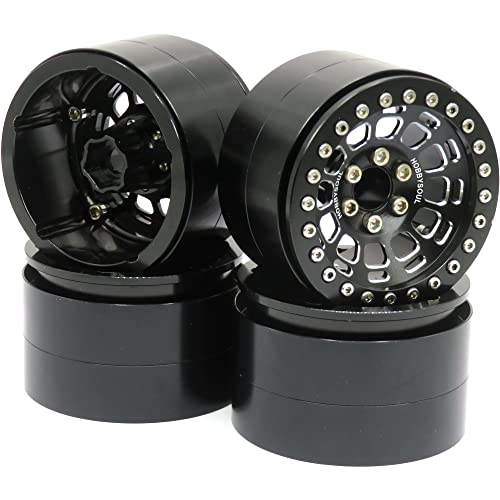 hobbysoul Alloy 2.2 Beadlock Wheels Black Rims, 2.2 Wheels Wide 1.57'' / 40mm for RC Crawler Axial SCX10 Capra Wraith/Traxxas AMG 6x6 TRX4 / Redcat Gen8 Everest gen 7 Pro, (4-Pack)