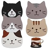 LABRIMP 5 Piezas Pzs Posavasos de Gato de Silicona Antideslizantes y Resistentes al Calor Alfombrillas Creativas para Mesa de Café Protección para Muebles Regalos para Amantes de Gatos